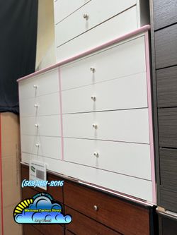 White and pink eight drawer dresser compressed chest