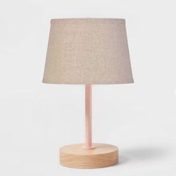 16” Table Lamp Pink/Wood With Linen Textured  Lamp Shade