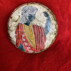 3.5 Inch Round Handmade Hand Painted Hand Etched Classic Greek Ceramic Jewelry Box Imported From Greece