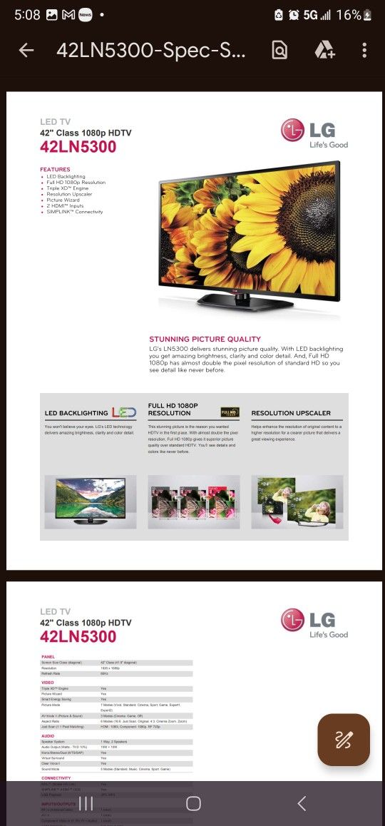 LG 42IN TV we Upgraded And No Longer Need