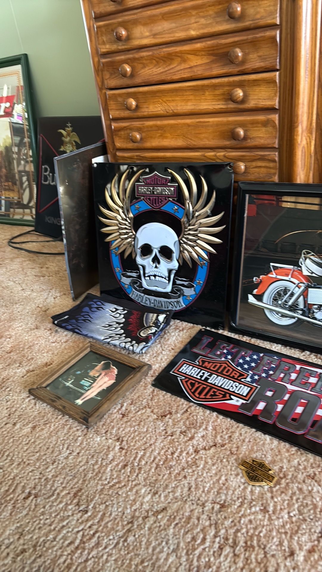 Harley Davidson metal postures great for a man cave