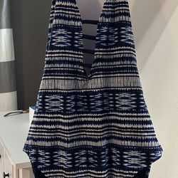 Ambrielle Size Large Blue & White Plunge Tie Dye One Piece Swimsuit