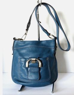 B Makowsky Blue cross body soft pebbled leather handbag