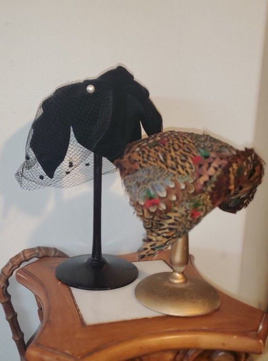 2 Antique Hat Display Stands (Hats Shown Are Not Included.)