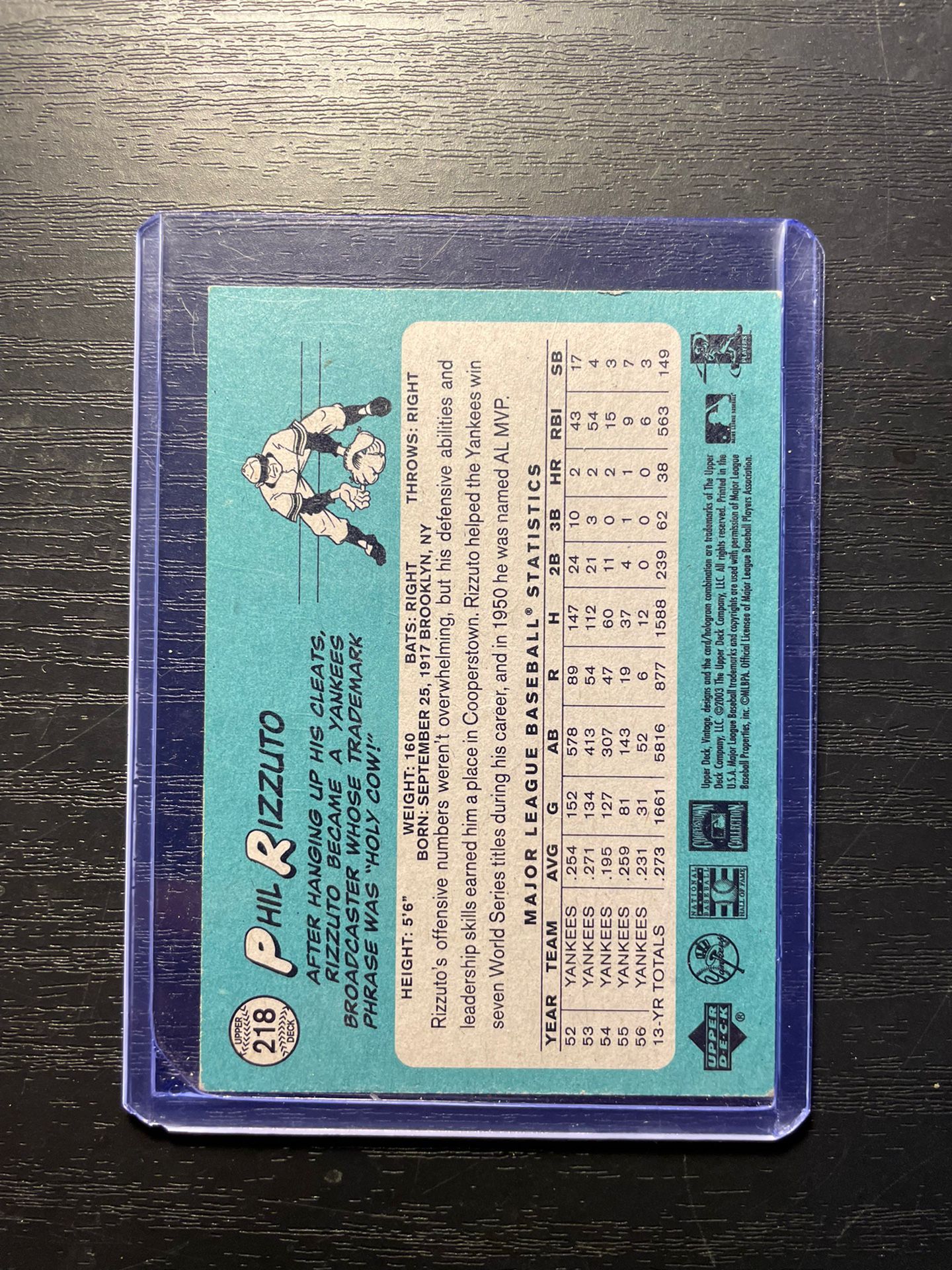 2003 Upper Deck Vintage Phil Rizzuto Baseball Card #218 for Sale in East  Brunswick, NJ - OfferUp