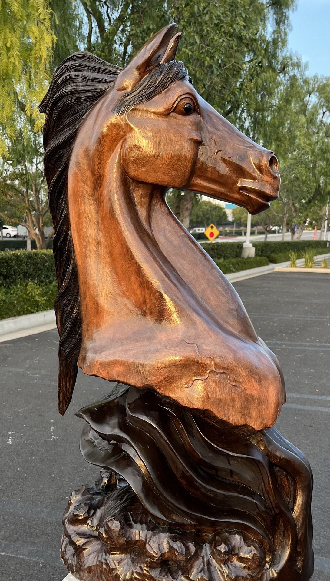 Hand Carved Wooden Horse Head Sculpture 