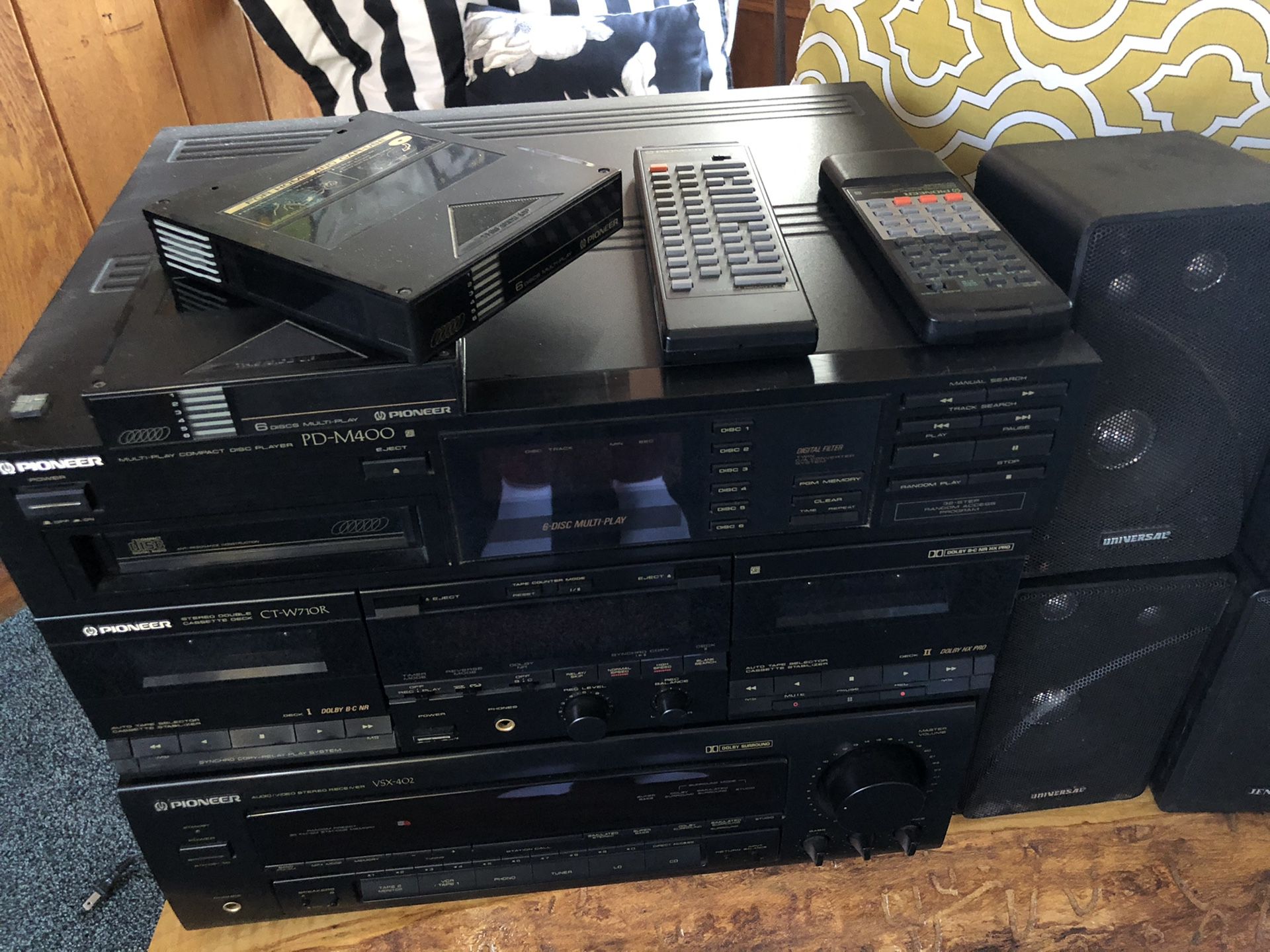 Pioneer cassette deck, stereo receiver, compact desc player with 4 speakers