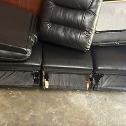 Black Leather Couch & Grey Cloth Couch & Recliner 