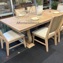 7 Pc Distressed Natural Dining Table Set Brand New In Box