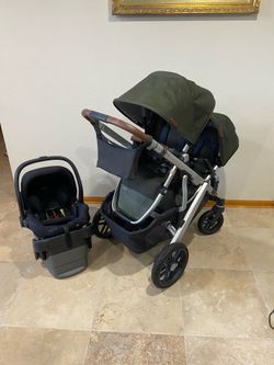 Uppababy V2 Vista Double Stroller Olive with Car Seat