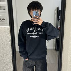 Black Vintage Y2K Russel Athletics Vigilante Coffee Company Graphic Crewneck Sweatshirt Men’s Large