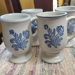Vintage Set of 4 Pedestal Yorktowne Pfaltzgraff Stoneware Mugs/Coffee Cups