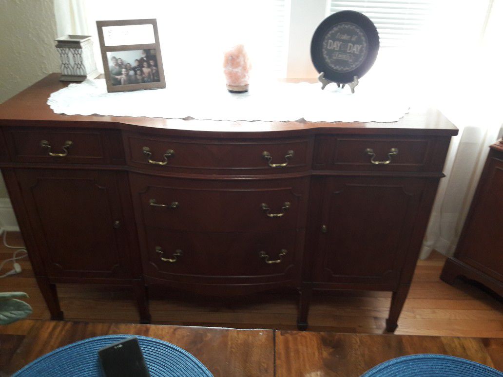 Antique cherry wood buffet and china cabinet