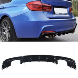 BMW 3 SERIES F30 M TECH BUMPER REAR DIFFUSER 4 TIPS GLOSS BLACK 2013-2018