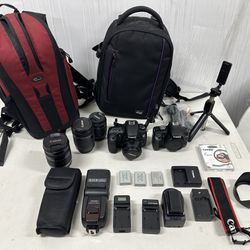 Canon Cameras DSLR lot 2 cameras canon 60D and canon rebel T1i with accessories And Extras