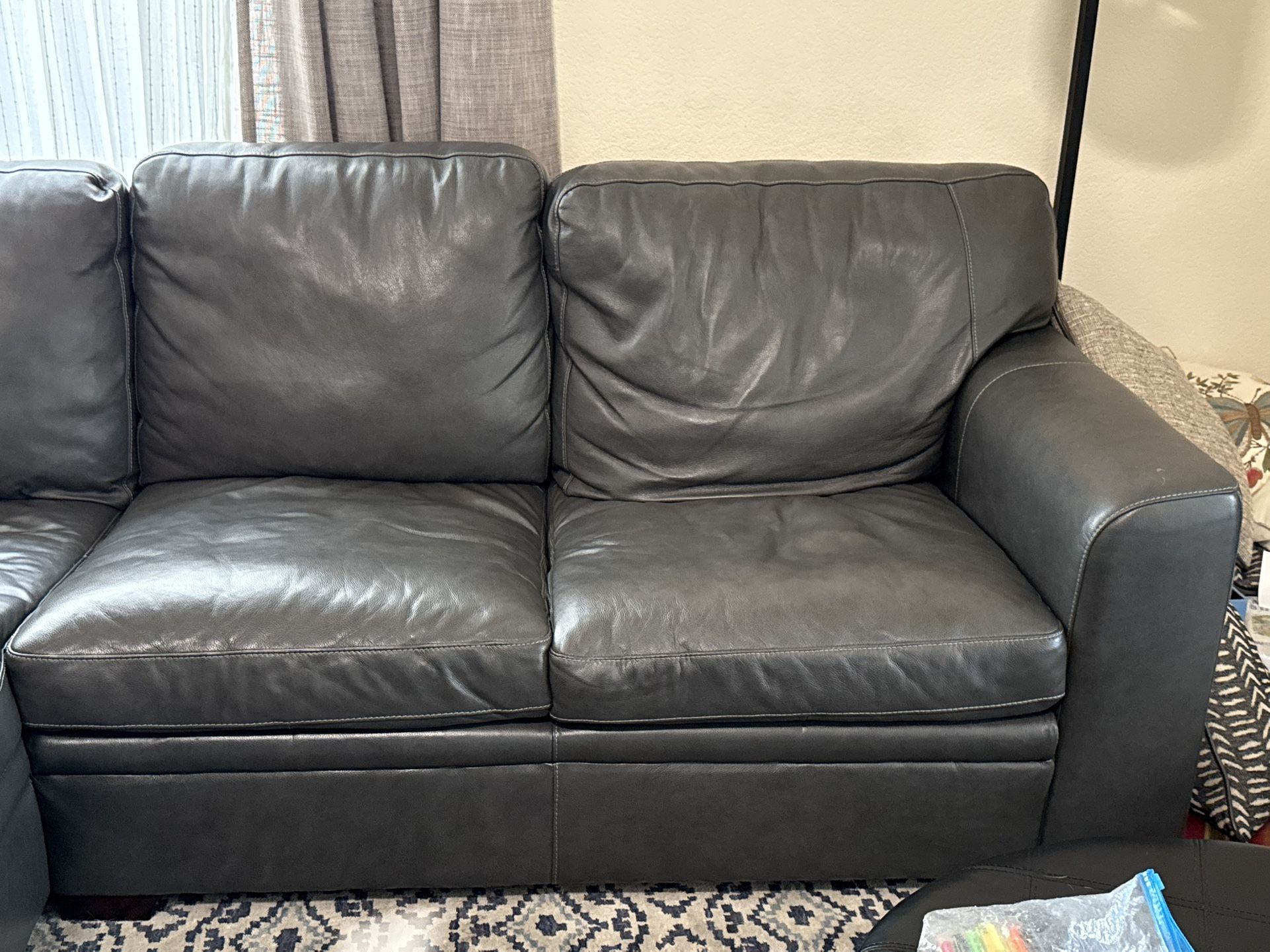 Gray REAL Leather Couch 