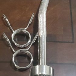 New Olympic Heavy Chrome Curl Barbell, Clips Included