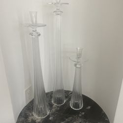 Set If 3 Global Views” Crystal Glass Candle Stick Holders