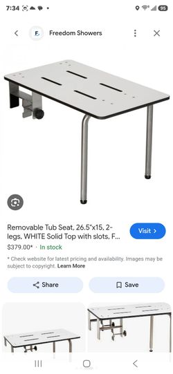 Redondo 26.5-inch x 16-inch White Phenolic Portable Tub Seat for Adults with Adjustable Legs and Dual Clamps