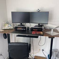 Electric Desk with Chair and Monitors Included 