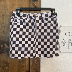Checkered Black And White Jean Skirt Size large In Juniors 