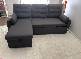 Sectional sleeper sofa - grey - storage compartment - charging station