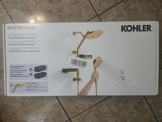 KOHLER HydroRail 5 Spray Shower Kit Hand Shower and Fixed Showerhead Vibrant Brushed Moderne Brass