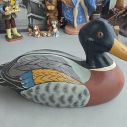 Vintage 1982 Wood Mallard Duck Signed WJN Figurine Bird Sculpture