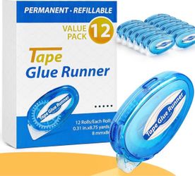 12 Pack Scrapbook Tape, 26 Ft x 0.31 in Double Sided Tape Roller, Permanent Adhesive Tape Dispenser Runner, Photo-Safe Glue Tape Roller for Scrapbooki