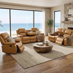 Carmel Leather Fully Reclining Couch Set