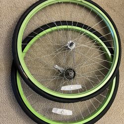 26" Green Coaster Brake Wheel Set (Includes Front and Rear Rims with Black Tires)
