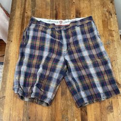 Tommy Bahama Shorts Mens 36 Plaid Flat Front Chino Casual Preppy Linen Blend
