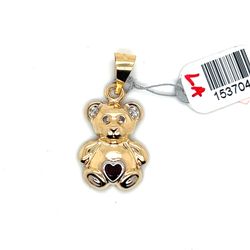 14kt Gold Hollow Bear Pendant With Red Heart Stone 2.00grams 153704 7
