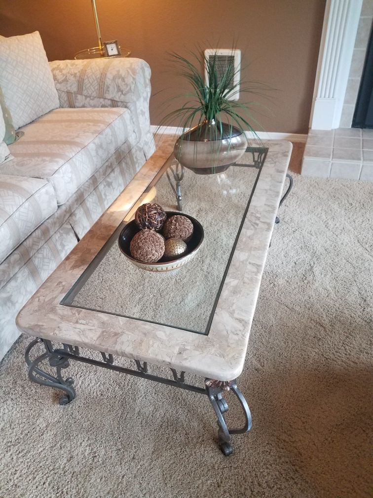Marble and glass coffee and end table