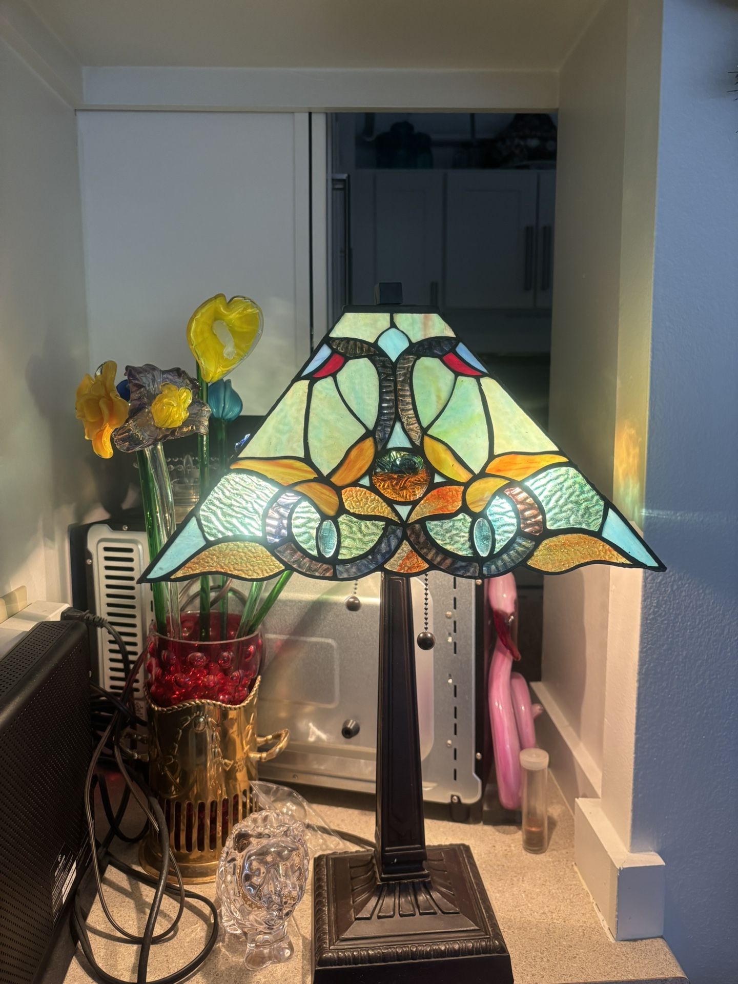 Beautiful Blues Tiffany Style Stained Glass Lamp