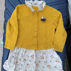 Girl sweater dress yellow skirt over knee dress size 4-5T full cotton dress  Comes from pet free smoke free home  Size is 6 year but runs small. Recom
