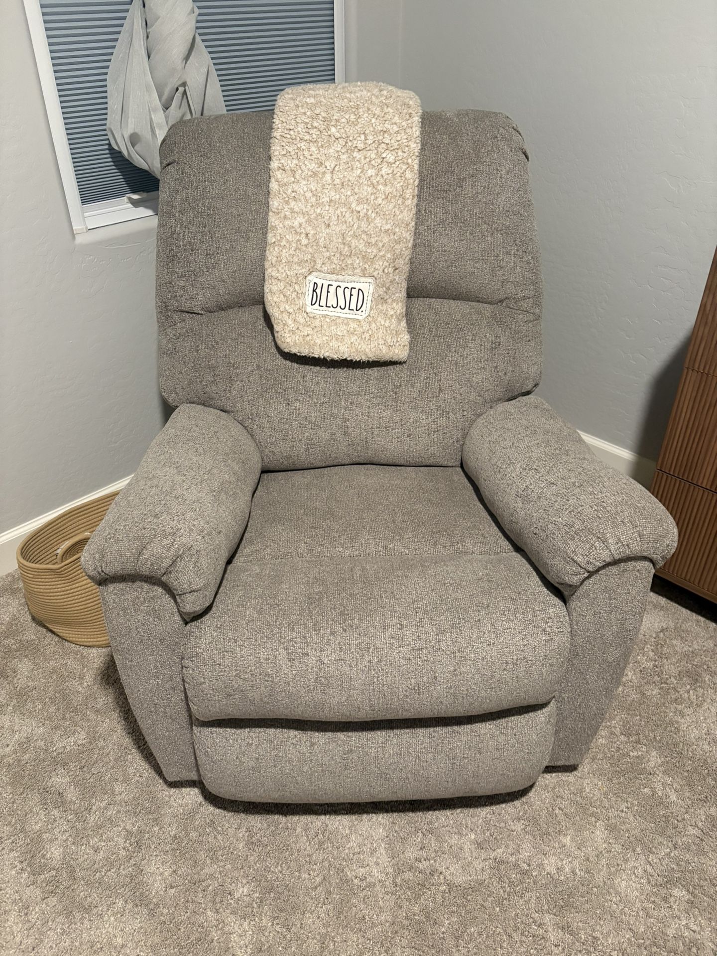 Gray rocking recliner 
