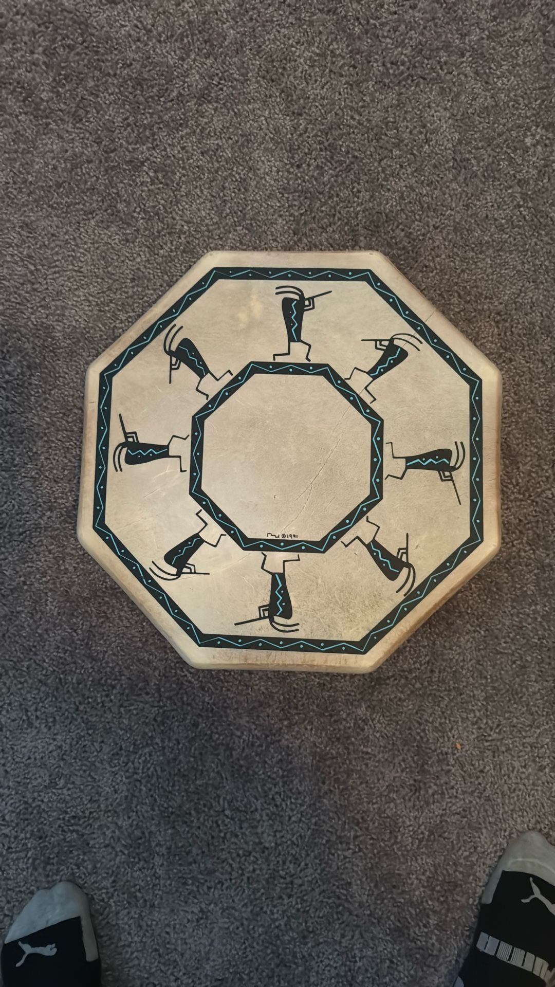 Native American All One Tribe Drum kokopelli DANCERS DRUM signed 1991 Taos NM