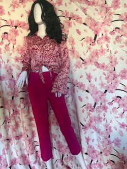 Pink top size Small worn once and Hot pink dress pants new w tag size 2 $10 each or $20 for both