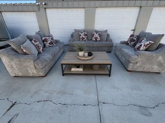 Comfy Grey Corduroy Sofa Set - 3 Piece