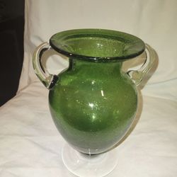 Vintage Green Two Handled Trophy Vase