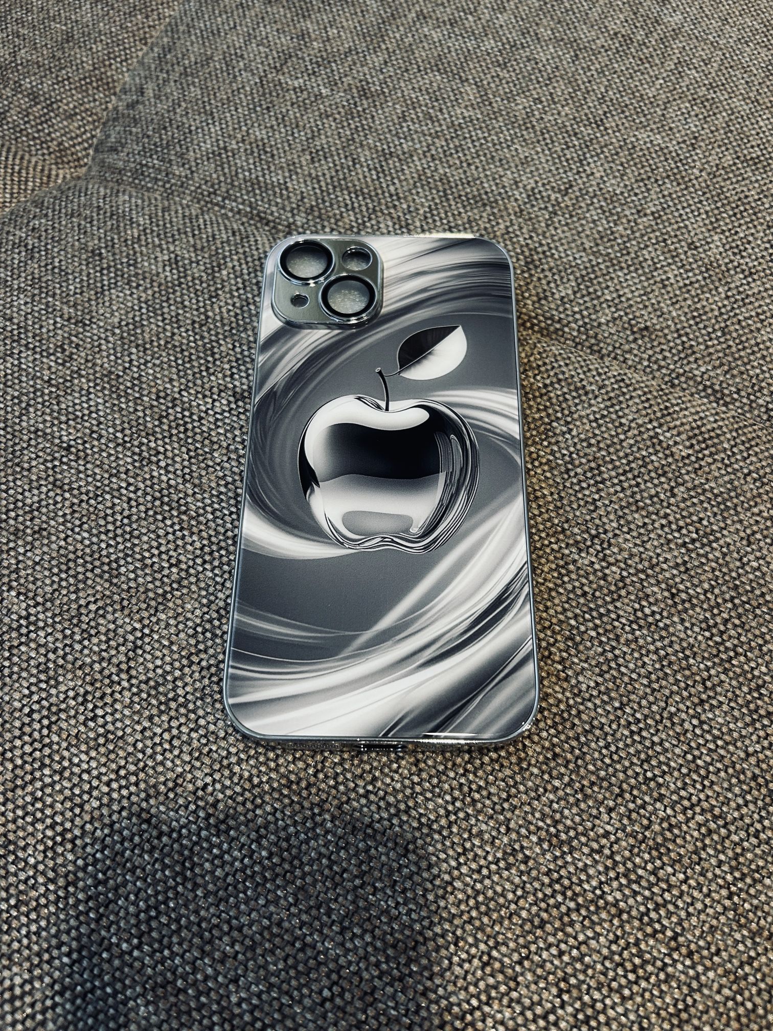 Brand New in a sealed pack Stylish Silvery Apple Pattern IPhone 14 Cover premium Titanium Metallic shade or Silvery