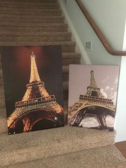 Two canvas prints of Eiffel Tower with glitter detail