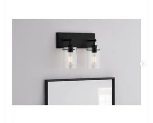 Hampton Bay Regan 12.75 in. 2-Light Matte Black Bathroom Vanity Light - New