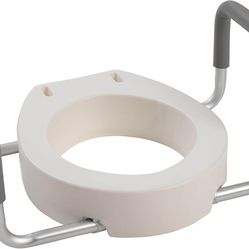 Drive Medical 2-in-1 Raised Toilet Seat with Removable Padded Arms - Elevated Bathroom Safety Support - Secure Locking Attachment - Easy Height Assist