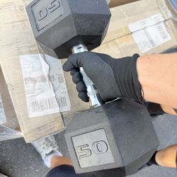 One 50LB single Hex Dumbbell  Heavy Duty Rubber Coated Non Slip Grip For Home Gym Strength Training