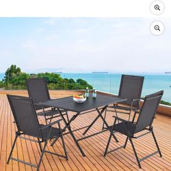 Costway 5 PCS Patio Dining Furniture Set Armchairs Folding Table No Assembly