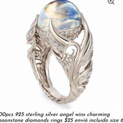 100pcs Sterling Silver Angel  Wings Charming  Oonstone Diamond Ring $25 Size 6