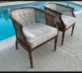 Pair of Vintage Barrel Back F aux Bamboo C ane Chairs