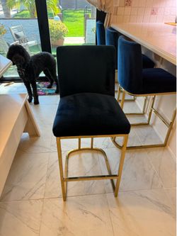4 Blue & Gold Modern Stools